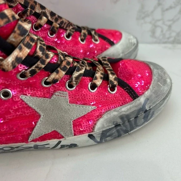 GOLDEN GOOSE Francy High Top Chuck Style Pink Sparkles Size 39 IT 9 US RARE - Picture 6 of 11